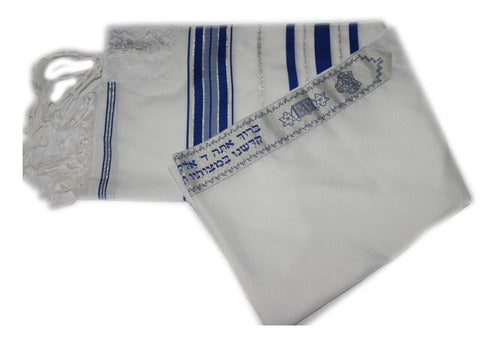 Talit Ortodoxo Azul Com Prata grande - Original - Israel