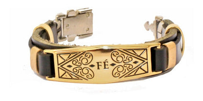 Pulseira De Couro Fé Verniz Gospel Regulável
