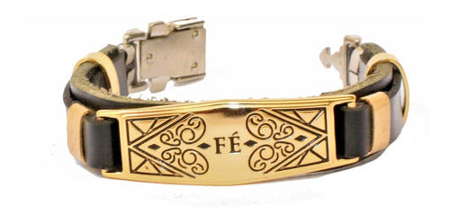 Pulseira De Couro Fé Verniz Gospel Regulável