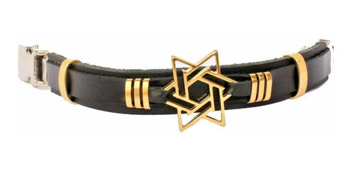 Pulseira De Couro Estrela De Davi Verniz Gospel Regulável