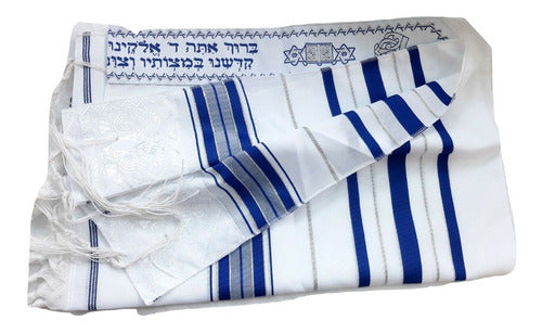 Talit Ortodoxo Gadol Jumbo Azul Com Prata 130x180cm Talitnia