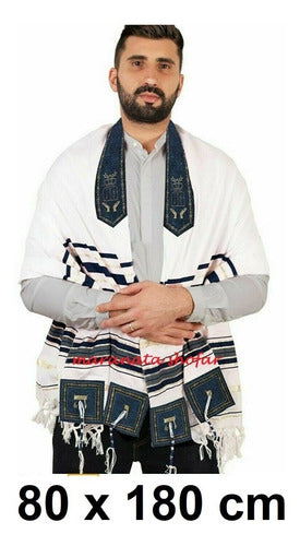 Talit Ortodoxo Gadol Grande Importado De Israel - Azul
