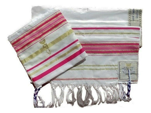Talit  Rosa Messiânico - 55 X180 Cm - Original De Israel