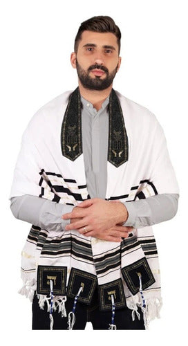 Talit Ortodoxo Gadol Grande Importado De Israel - Azul